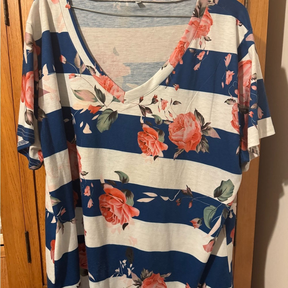 Floral Striped V-Neck Top